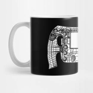 White F1 Steering Wheel Blueprint Sketch Art Mug